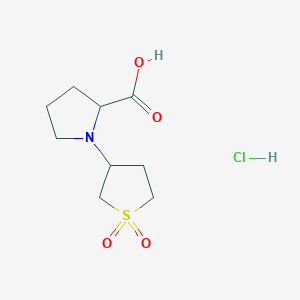 molecular formula C9H16ClNO4S B2930864 1-(1,1-Dioxo-1lambda6-thiolan-3-yl)pyrrolidine-2-carboxylic acid hydrochloride CAS No. 1046534-67-1
