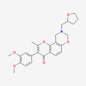 molecular formula C25H27NO6 B2930881 3-(3,4-dimethoxyphenyl)-2-methyl-9-((tetrahydrofuran-2-yl)methyl)-9,10-dihydrochromeno[8,7-e][1,3]oxazin-4(8H)-one CAS No. 929402-79-9