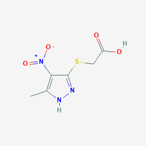 molecular formula C6H7N3O4S B2930887 [(3-Methyl-4-nitro-1H-pyrazol-5-yl)thio]-acetic acid CAS No. 879565-31-8