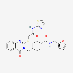 N-(furan-2-ylmethyl)-4-((4-oxo-2-((2-oxo-2-(thiazol-2-ylamino)ethyl)thio)quinazolin-3(4H)-yl)methyl)cyclohexanecarboxamide