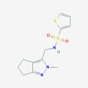 molecular formula C12H15N3O2S2 B2930906 N-((2-methyl-2,4,5,6-tetrahydrocyclopenta[c]pyrazol-3-yl)methyl)thiophene-2-sulfonamide CAS No. 2034553-02-9