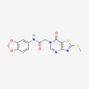 molecular formula C15H12N4O4S2 B2930944 N-(苯并[d][1,3]二噁杂环-5-基)-2-(2-(甲硫基)-7-氧代噻唑并[4,5-d]嘧啶-6(7H)-基)乙酰胺 CAS No. 1114902-32-7