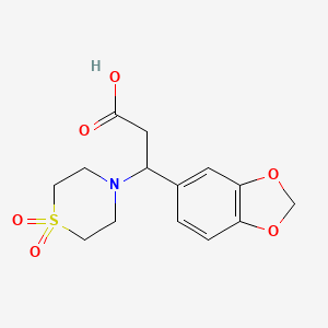 molecular formula C14H17NO6S B2930945 3-(1,3-苯并二氧杂环-5-基)-3-(1,1-二氧代-1lambda~6~,4-噻杂环-4-基)丙酸 CAS No. 439096-88-5