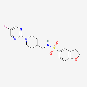 molecular formula C18H21FN4O3S B2930951 N-((1-(5-fluoropyrimidin-2-yl)piperidin-4-yl)methyl)-2,3-dihydrobenzofuran-5-sulfonamide CAS No. 2034471-11-7