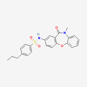 molecular formula C23H22N2O4S B2930959 N-(10-甲基-11-氧代-10,11-二氢二苯并[b,f][1,4]恶杂环-2-基)-4-丙基苯磺酰胺 CAS No. 921919-32-6