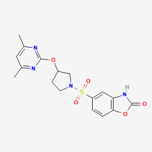 molecular formula C17H18N4O5S B2930966 5-((3-((4,6-二甲基嘧啶-2-基)氧基)吡咯啉-1-基)磺酰)苯并[d]噁唑-2(3H)-酮 CAS No. 2034578-39-5