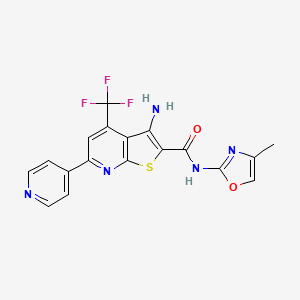 molecular formula C18H12F3N5O2S B2930976 3-amino-N-(4-methyl-1,3-oxazol-2-yl)-6-(pyridin-4-yl)-4-(trifluoromethyl)thieno[2,3-b]pyridine-2-carboxamide CAS No. 626225-38-5