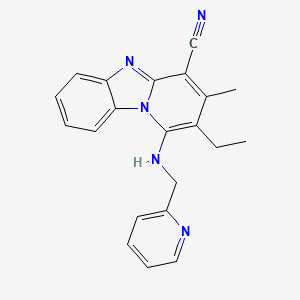 molecular formula C21H19N5 B2930981 2-乙基-3-甲基-1-(吡啶-2-基甲基氨基)吡啶并[1,2-a]苯并咪唑-4-腈 CAS No. 612522-69-7