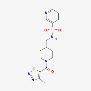 molecular formula C15H19N5O3S2 B2930982 N-((1-(4-methyl-1,2,3-thiadiazole-5-carbonyl)piperidin-4-yl)methyl)pyridine-3-sulfonamide CAS No. 1235008-78-2