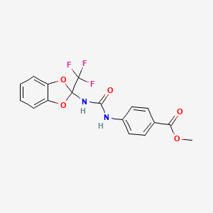 molecular formula C17H13F3N2O5 B2930990 Methyl 4-[[2-(trifluoromethyl)-1,3-benzodioxol-2-yl]carbamoylamino]benzoate CAS No. 438015-48-6