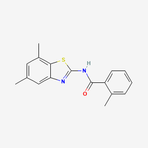 molecular formula C17H16N2OS B2930992 N-(5,7-二甲基-1,3-苯并噻唑-2-基)-2-甲基苯甲酰胺 CAS No. 912769-89-2