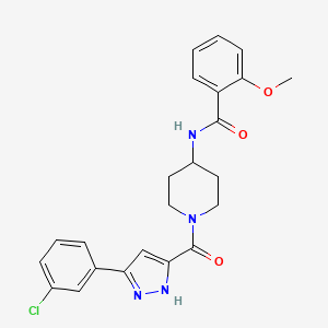 molecular formula C23H23ClN4O3 B2931008 N-(1-(3-(3-chlorophenyl)-1H-pyrazole-5-carbonyl)piperidin-4-yl)-2-methoxybenzamide CAS No. 1319148-08-7