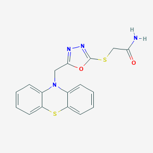 molecular formula C17H14N4O2S2 B293101 2-{[5-(10H-phenothiazin-10-ylmethyl)-1,3,4-oxadiazol-2-yl]sulfanyl}acetamide 