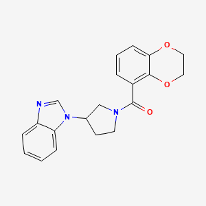 molecular formula C20H19N3O3 B2931010 (3-(1H-benzo[d]imidazol-1-yl)pyrrolidin-1-yl)(2,3-dihydrobenzo[b][1,4]dioxin-5-yl)methanone CAS No. 2034559-58-3