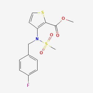 molecular formula C14H14FNO4S2 B2931038 Methyl 3-[(4-fluorobenzyl)(methylsulfonyl)amino]thiophene-2-carboxylate CAS No. 892283-09-9