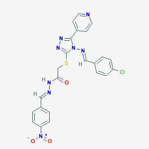molecular formula C23H17ClN8O3S B293104 2-{[4-[(4-chlorobenzylidene)amino]-5-(4-pyridinyl)-4H-1,2,4-triazol-3-yl]sulfanyl}-N'-{4-nitrobenzylidene}acetohydrazide 
