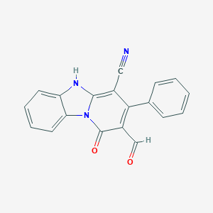 molecular formula C19H11N3O2 B293105 2-formyl-1-oxo-3-phenyl-5H-pyrido[1,2-a]benzimidazole-4-carbonitrile 