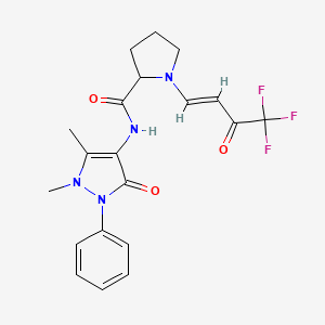 (E)-N-(1,5-dimethyl-3-oxo-2-phenyl-2,3-dihydro-1H-pyrazol-4-yl)-1-(4,4,4-trifluoro-3-oxobut-1-en-1-yl)pyrrolidine-2-carboxamide