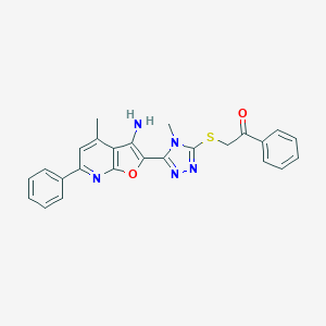 molecular formula C25H21N5O2S B293107 2-{[5-(3-amino-4-methyl-6-phenylfuro[2,3-b]pyridin-2-yl)-4-methyl-4H-1,2,4-triazol-3-yl]sulfanyl}-1-phenylethanone 