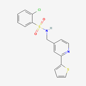 molecular formula C16H13ClN2O2S2 B2931074 2-chloro-N-((2-(thiophen-2-yl)pyridin-4-yl)methyl)benzenesulfonamide CAS No. 2034598-22-4