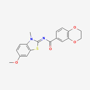 molecular formula C18H16N2O4S B2931096 (E)-N-(6-甲氧基-3-甲基苯并[d]噻唑-2(3H)-亚甲基)-2,3-二氢苯并[b][1,4]二噁英-6-甲酰胺 CAS No. 850782-15-9