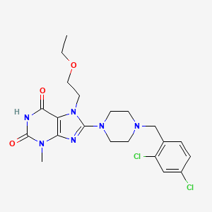 molecular formula C21H26Cl2N6O3 B2931098 8-(4-(2,4-dichlorobenzyl)piperazin-1-yl)-7-(2-ethoxyethyl)-3-methyl-1H-purine-2,6(3H,7H)-dione CAS No. 898428-35-8