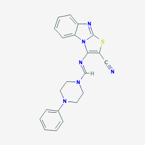 molecular formula C21H18N6S B293110 3-{[(4-Phenyl-1-piperazinyl)methylene]amino}[1,3]thiazolo[3,2-a]benzimidazole-2-carbonitrile 