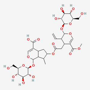 6-[2-[3-Ethenyl-5-methoxycarbonyl-2-[(2S,3R,4S,5S,6R)-3,4,5-trihydroxy-6-(hydroxymethyl)oxan-2-yl]oxy-3,4-dihydro-2H-pyran-4-yl]acetyl]oxy-7-methyl-1-[(2S,3R,4S,5S,6R)-3,4,5-trihydroxy-6-(hydroxymethyl)oxan-2-yl]oxy-1,4a,5,6,7,7a-hexahydrocyclopenta[c]pyran-4-carboxylic acid