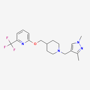 molecular formula C18H23F3N4O B2931129 2-[[1-[(1,3-Dimethylpyrazol-4-yl)methyl]piperidin-4-yl]methoxy]-6-(trifluoromethyl)pyridine CAS No. 2379993-31-2