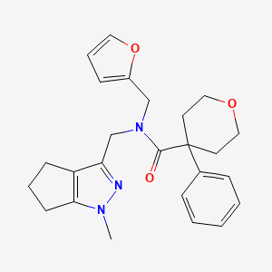 molecular formula C25H29N3O3 B2931137 N-(呋喃-2-基甲基)-N-((1-甲基-1,4,5,6-四氢环戊[c]吡唑-3-基)甲基)-4-苯基四氢-2H-吡喃-4-甲酰胺 CAS No. 1795089-28-9