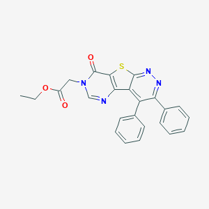 molecular formula C24H18N4O3S B293116 ethyl 2-(6-oxo-12,13-diphenyl-8-thia-3,5,10,11-tetrazatricyclo[7.4.0.02,7]trideca-1(13),2(7),3,9,11-pentaen-5-yl)acetate 