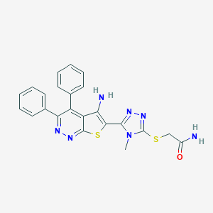 molecular formula C23H19N7OS2 B293117 2-{[5-(5-amino-3,4-diphenylthieno[2,3-c]pyridazin-6-yl)-4-methyl-4H-1,2,4-triazol-3-yl]sulfanyl}acetamide 