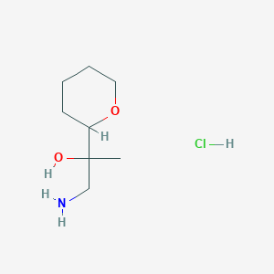 molecular formula C8H18ClNO2 B2931181 1-Amino-2-(oxan-2-yl)propan-2-ol;hydrochloride CAS No. 2361644-25-7