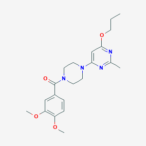 molecular formula C21H28N4O4 B2931213 (3,4-二甲氧基苯基)(4-(2-甲基-6-丙氧基嘧啶-4-基)哌嗪-1-基)甲苯酮 CAS No. 946230-77-9