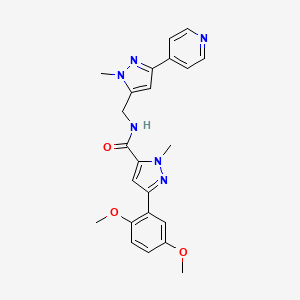 molecular formula C23H24N6O3 B2931220 5-(2,5-Dimethoxyphenyl)-2-methyl-N-[(2-methyl-5-pyridin-4-ylpyrazol-3-yl)methyl]pyrazole-3-carboxamide CAS No. 2319640-29-2