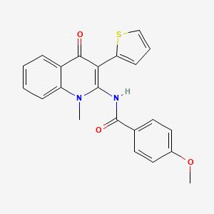 molecular formula C22H18N2O3S B2931239 4-methoxy-N-(1-methyl-4-oxo-3-(thiophen-2-yl)-1,4-dihydroquinolin-2-yl)benzamide CAS No. 896596-93-3