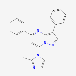molecular formula C23H19N5 B2931263 2-methyl-7-(2-methyl-1H-imidazol-1-yl)-3,5-diphenylpyrazolo[1,5-a]pyrimidine CAS No. 900294-65-7