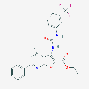 molecular formula C25H20F3N3O4 B293127 Ethyl 4-methyl-6-phenyl-3-({[3-(trifluoromethyl)anilino]carbonyl}amino)furo[2,3-b]pyridine-2-carboxylate 