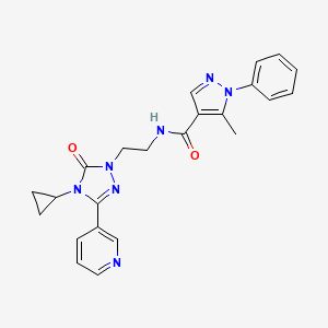 molecular formula C23H23N7O2 B2931272 N-(2-(4-cyclopropyl-5-oxo-3-(pyridin-3-yl)-4,5-dihydro-1H-1,2,4-triazol-1-yl)ethyl)-5-methyl-1-phenyl-1H-pyrazole-4-carboxamide CAS No. 1795191-70-6
