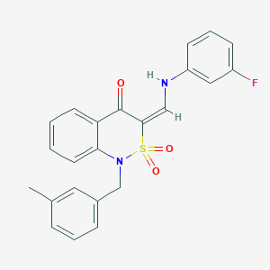 molecular formula C23H19FN2O3S B2931314 (3E)-3-{[(3-fluorophenyl)amino]methylene}-1-(3-methylbenzyl)-1H-2,1-benzothiazin-4(3H)-one 2,2-dioxide CAS No. 892305-85-0