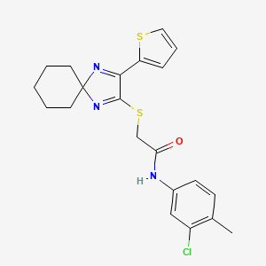 molecular formula C21H22ClN3OS2 B2931315 N-(3-chloro-4-methylphenyl)-2-((3-(thiophen-2-yl)-1,4-diazaspiro[4.5]deca-1,3-dien-2-yl)thio)acetamide CAS No. 1223796-80-2