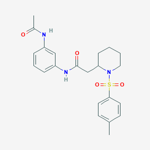 molecular formula C22H27N3O4S B2931317 N-(3-acetamidophenyl)-2-(1-tosylpiperidin-2-yl)acetamide CAS No. 1040635-13-9