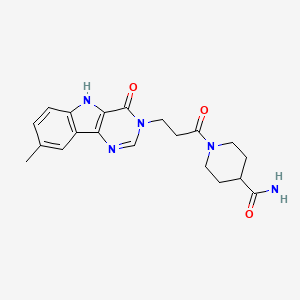 molecular formula C20H23N5O3 B2931319 1-(3-(8-methyl-4-oxo-4,5-dihydro-3H-pyrimido[5,4-b]indol-3-yl)propanoyl)piperidine-4-carboxamide CAS No. 1105248-14-3