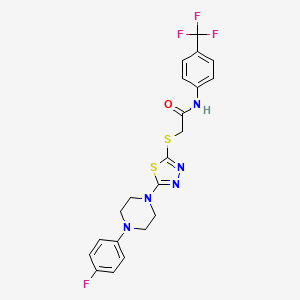 molecular formula C21H19F4N5OS2 B2931322 2-((5-(4-(4-fluorophenyl)piperazin-1-yl)-1,3,4-thiadiazol-2-yl)thio)-N-(4-(trifluoromethyl)phenyl)acetamide CAS No. 1105221-80-4