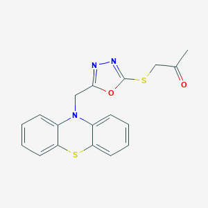 molecular formula C18H15N3O2S2 B293133 1-{[5-(10H-phenothiazin-10-ylmethyl)-1,3,4-oxadiazol-2-yl]sulfanyl}acetone 