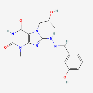 (E)-8-(2-(3-hydroxybenzylidene)hydrazinyl)-7-(2-hydroxypropyl)-3-methyl-1H-purine-2,6(3H,7H)-dione
