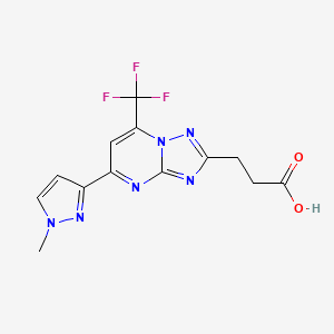 molecular formula C13H11F3N6O2 B2931376 3-[5-(1-methyl-1H-pyrazol-3-yl)-7-(trifluoromethyl)[1,2,4]triazolo[1,5-a]pyrimidin-2-yl]propanoic acid CAS No. 1174884-97-9