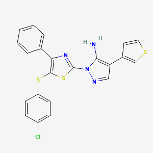 molecular formula C22H15ClN4S3 B2931382 1-{5-[(4-chlorophenyl)sulfanyl]-4-phenyl-1,3-thiazol-2-yl}-4-(3-thienyl)-1H-pyrazol-5-amine CAS No. 956394-47-1