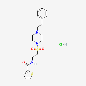 molecular formula C19H26ClN3O3S2 B2931385 N-(2-((4-phenethylpiperazin-1-yl)sulfonyl)ethyl)thiophene-2-carboxamide hydrochloride CAS No. 1330292-12-0
