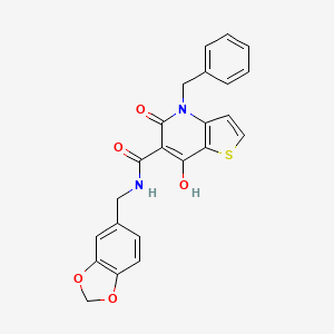 molecular formula C23H18N2O5S B2931395 N-(benzo[d][1,3]dioxol-5-ylmethyl)-4-benzyl-7-hydroxy-5-oxo-4,5-dihydrothieno[3,2-b]pyridine-6-carboxamide CAS No. 1251681-62-5